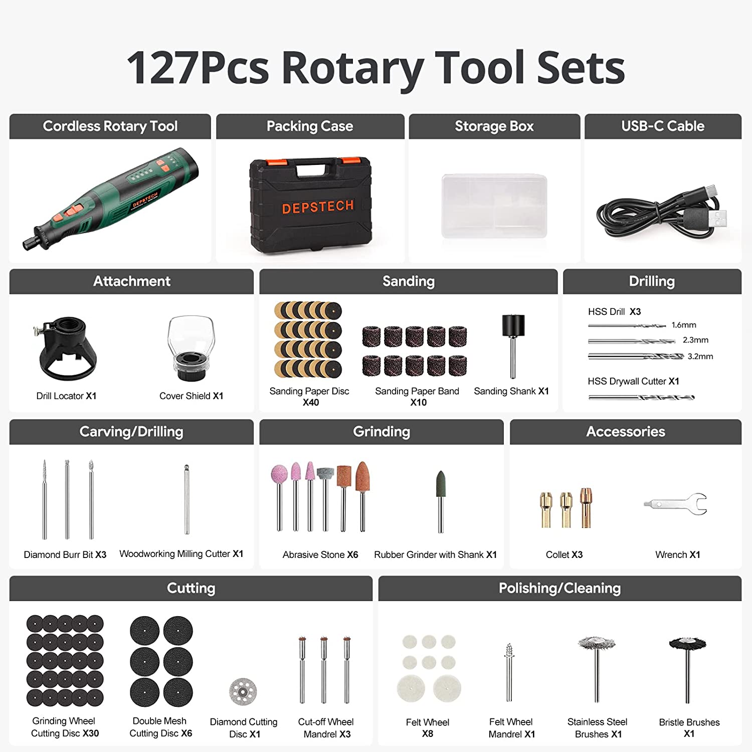 Rotary Tool Cordless Kit, 30000RPM Multi Power Carving Tools for Handyman