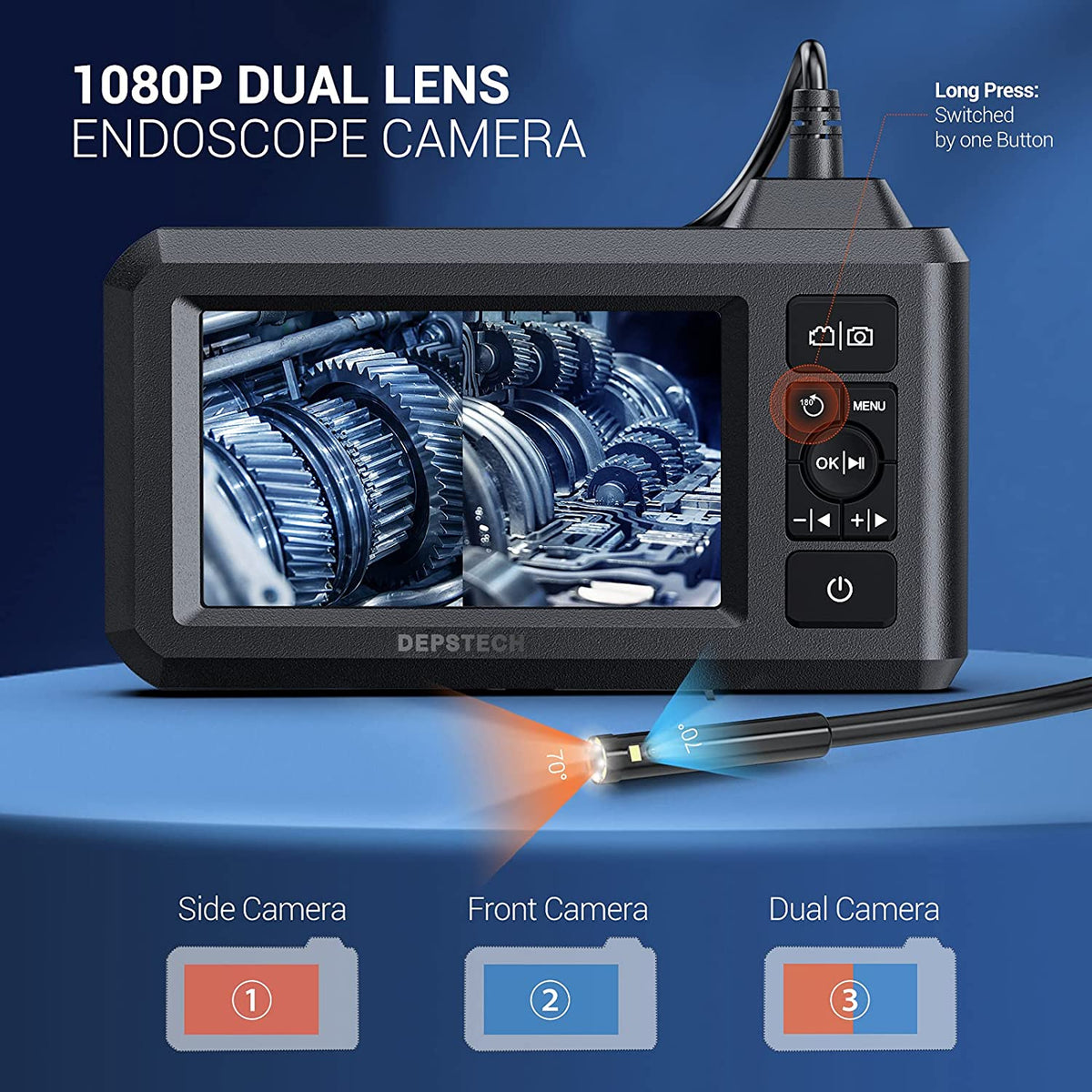 DEPSTECH Dual Lens 1080P Industrial Endoscope 4.3 LCD Screen