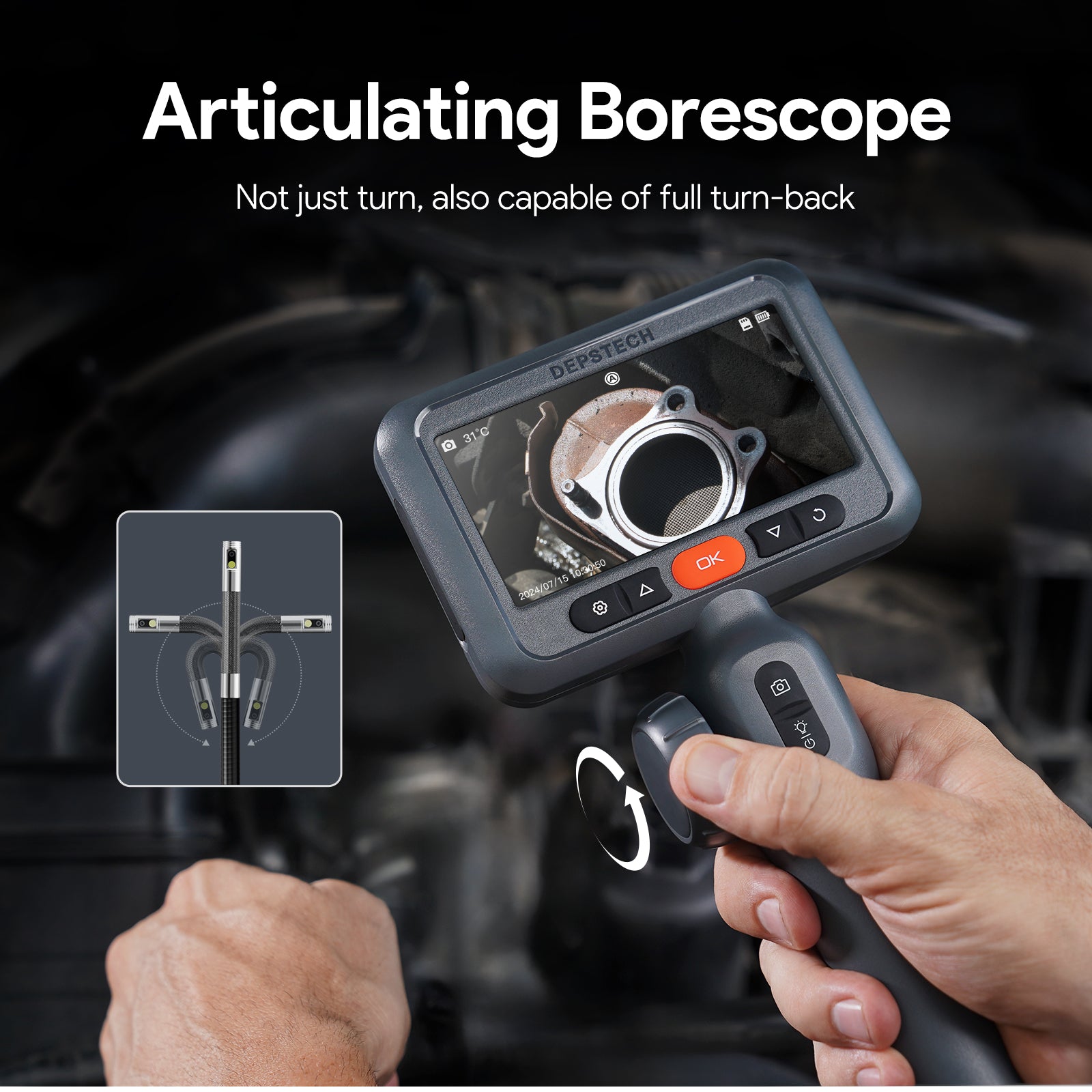 DEPSTECH DS650 Dual Lens Two-Way Articulating Endoscope Camera