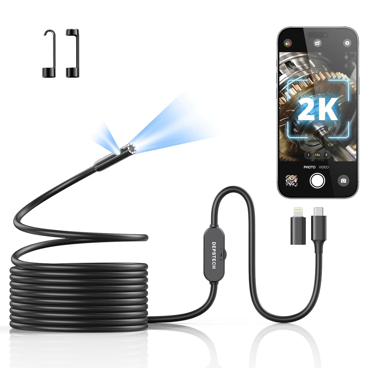 DEPSTECH 2K Endoscope Camera with Light: 2560P QHD Dual Lens Inspection Borescope with 16.5FT Snake Cable for iPhone & Android, Industrial Scope Automotive Tools for Sewer, HVAC, Plumbing, Mechanic NTC55DL-16.5FT