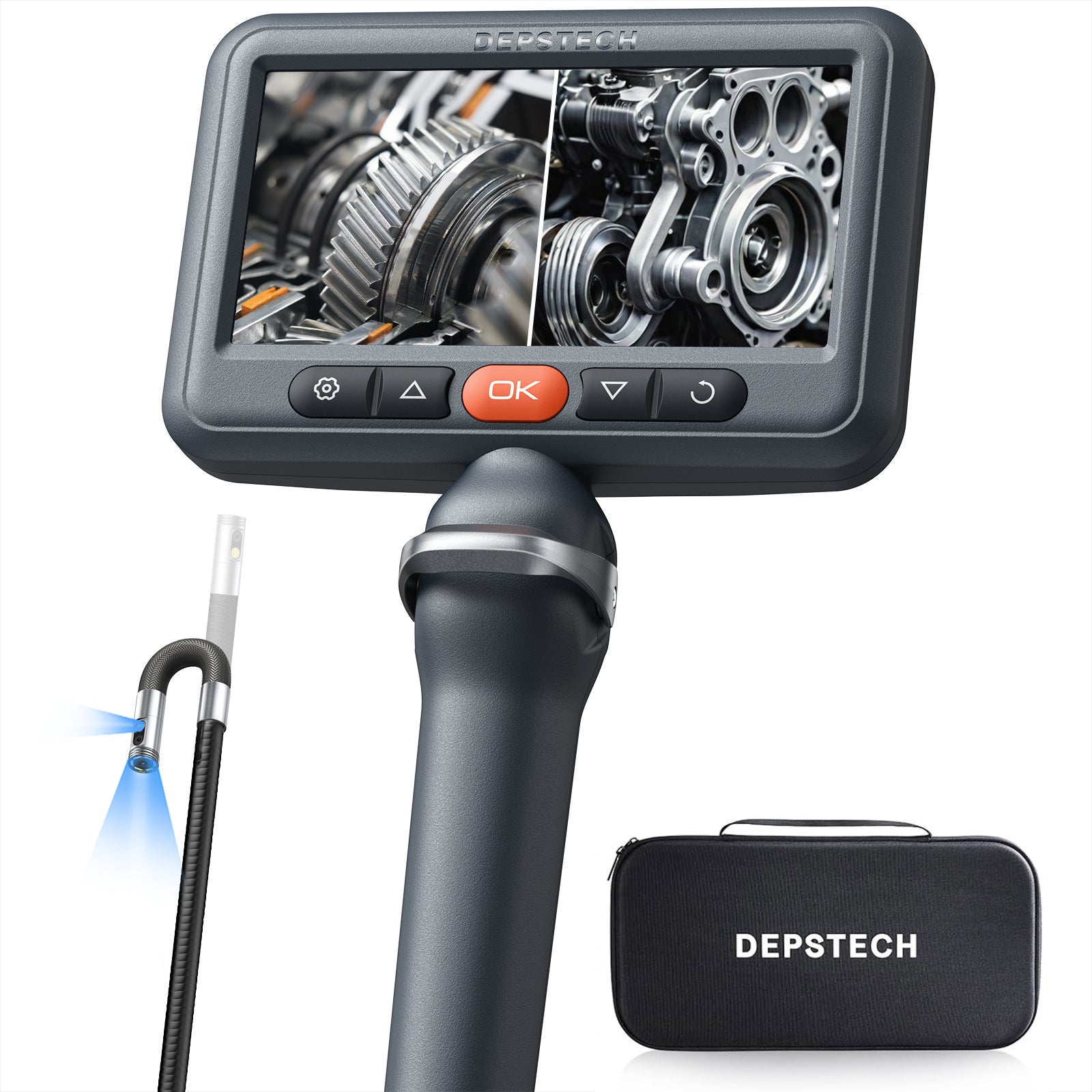 DS660 Dual Lens Borescope Camera with Light, Two-Way Articulating Borescope, 5