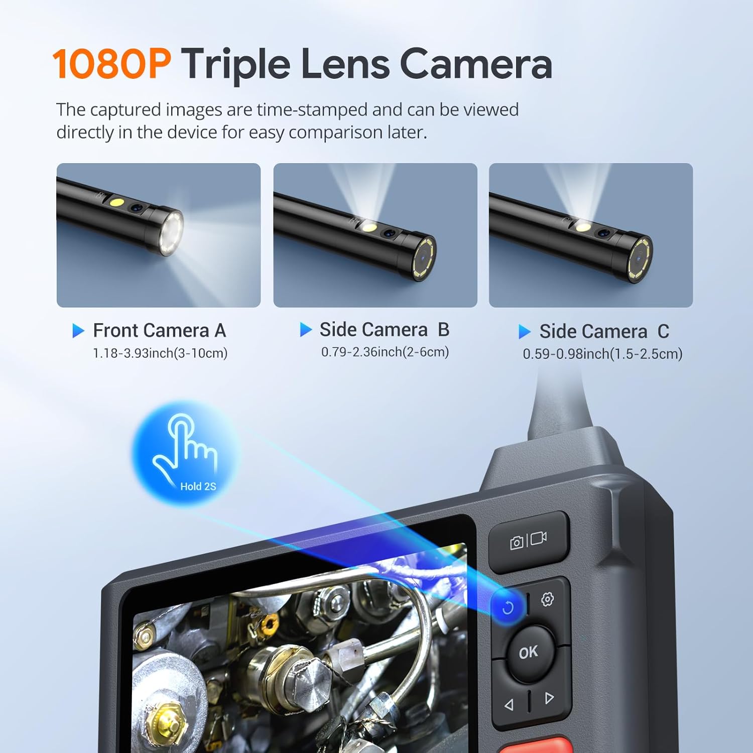 Triple Lens Endoscope Camera with Light, DEPSTECH 5