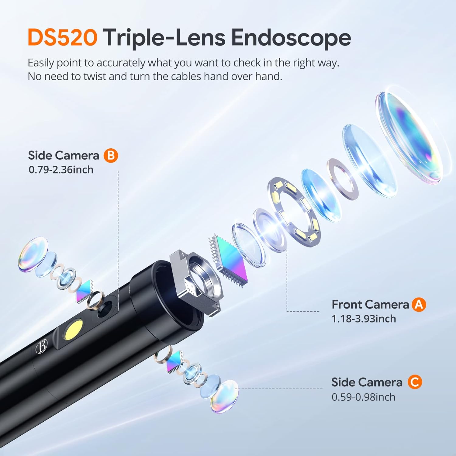 Triple Lens Endoscope Camera with Light, DEPSTECH 5