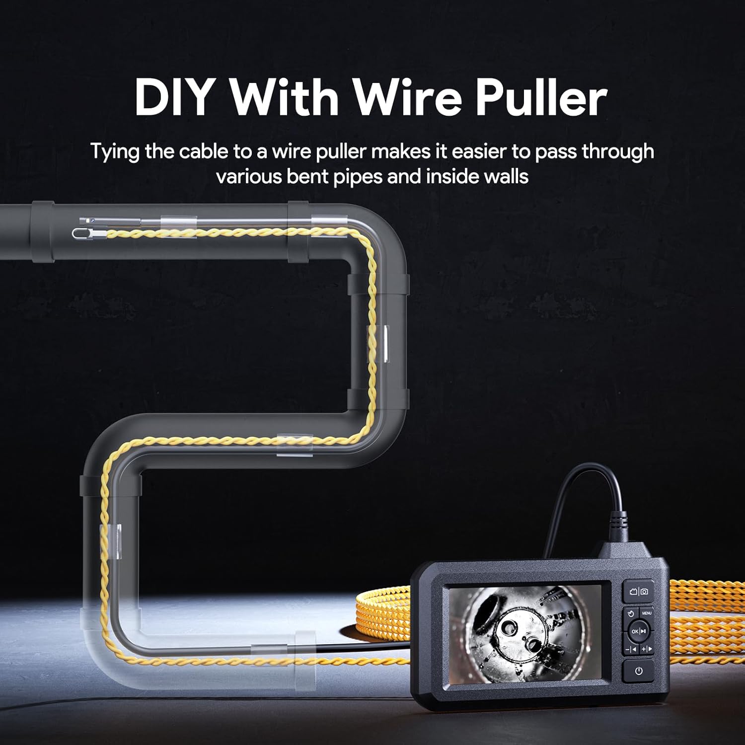 DEPSTECH Dual Lens Industrial Endoscope, 1080P Digital Borescope Inspection Camera, 7.9mm IP67 Waterproof Sewer Camera with 4.3