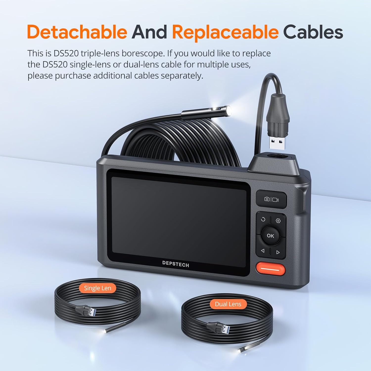 Triple Lens Endoscope Camera with Light, DEPSTECH 5