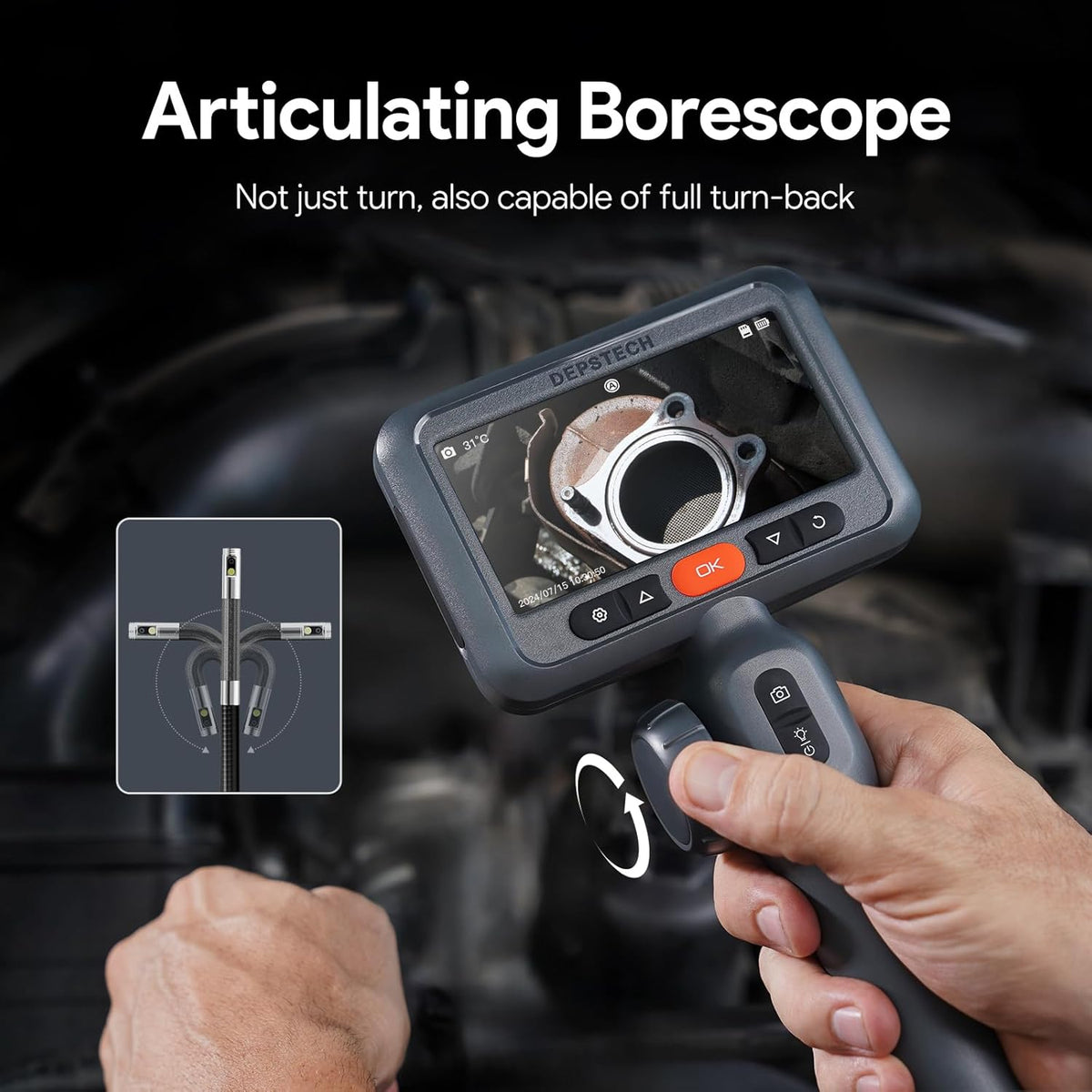 DEPSTECH 10FT Articulating Endoscope Camera with Light: Dual Lens Two-