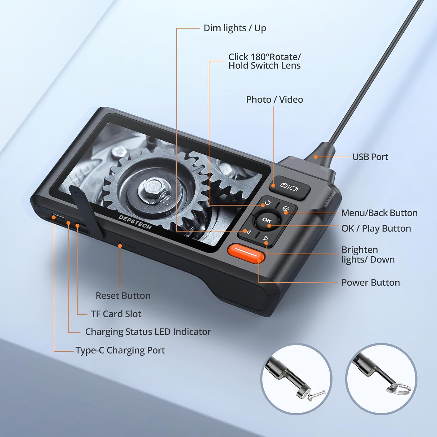 Triple Lens Endoscope Camera with Light, DEPSTECH 5