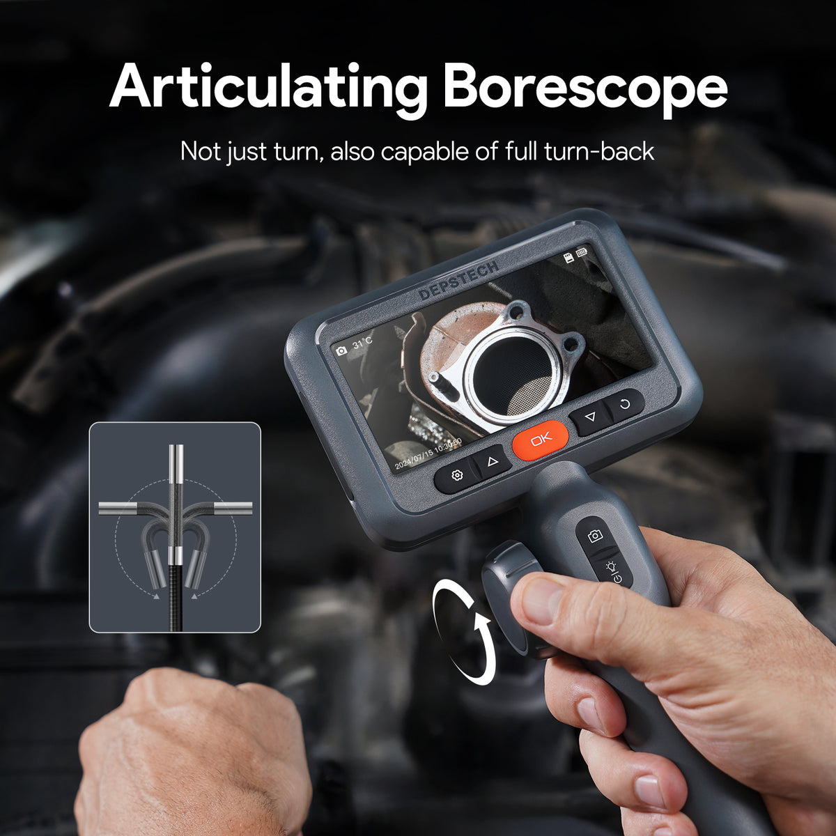 DEPSTECH Two-Way Articulating Borescope, Ultra-Slim Endoscope Camera