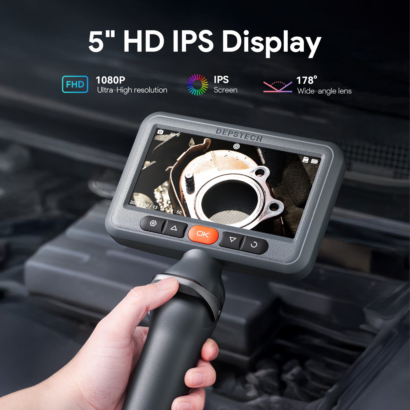 DS660 Dual Lens Borescope Camera with Light, Two-Way Articulating Borescope, 5