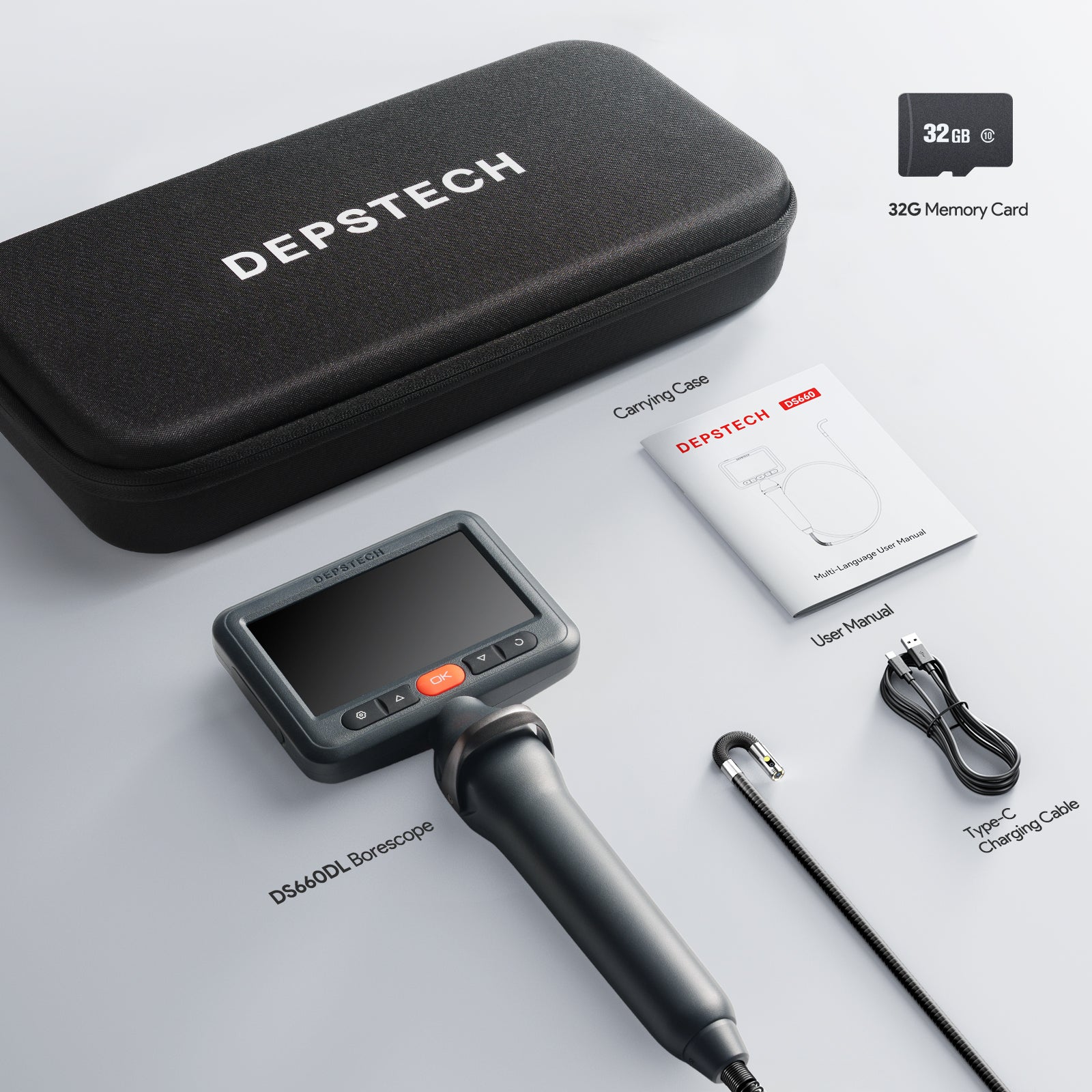 DS660 Dual Lens Borescope Camera with Light, Two-Way Articulating Borescope, 5