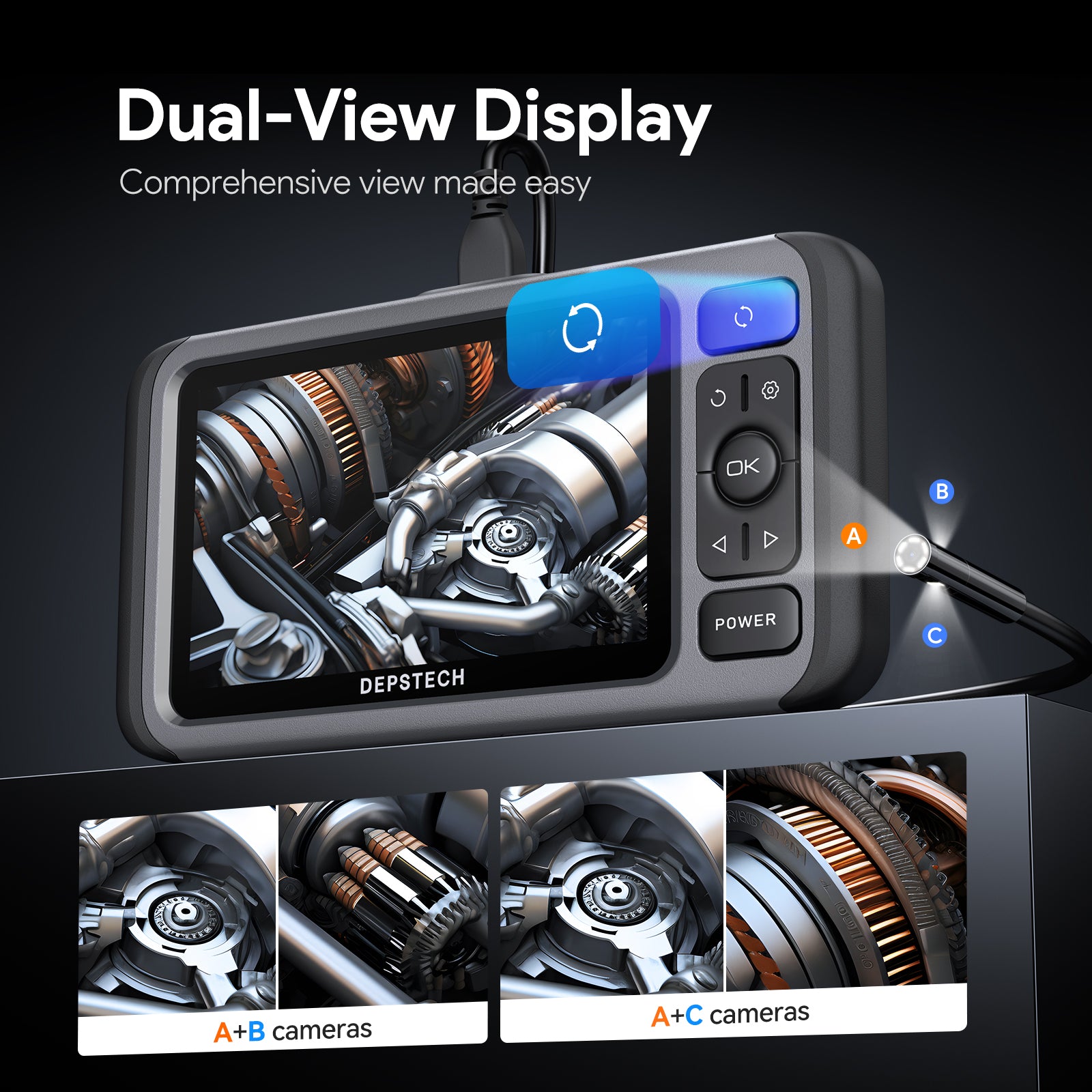 DEPSTECH DS620 endoscoopcamera met 5 inch IPS-display, diameter 8 mm, slangcamera met 5 m camerakabel DEPSTECH DS620 endoscoopcamera met 5 inch IPS-display, diameter 8 mm, slangcamera met 5 m camerakabel