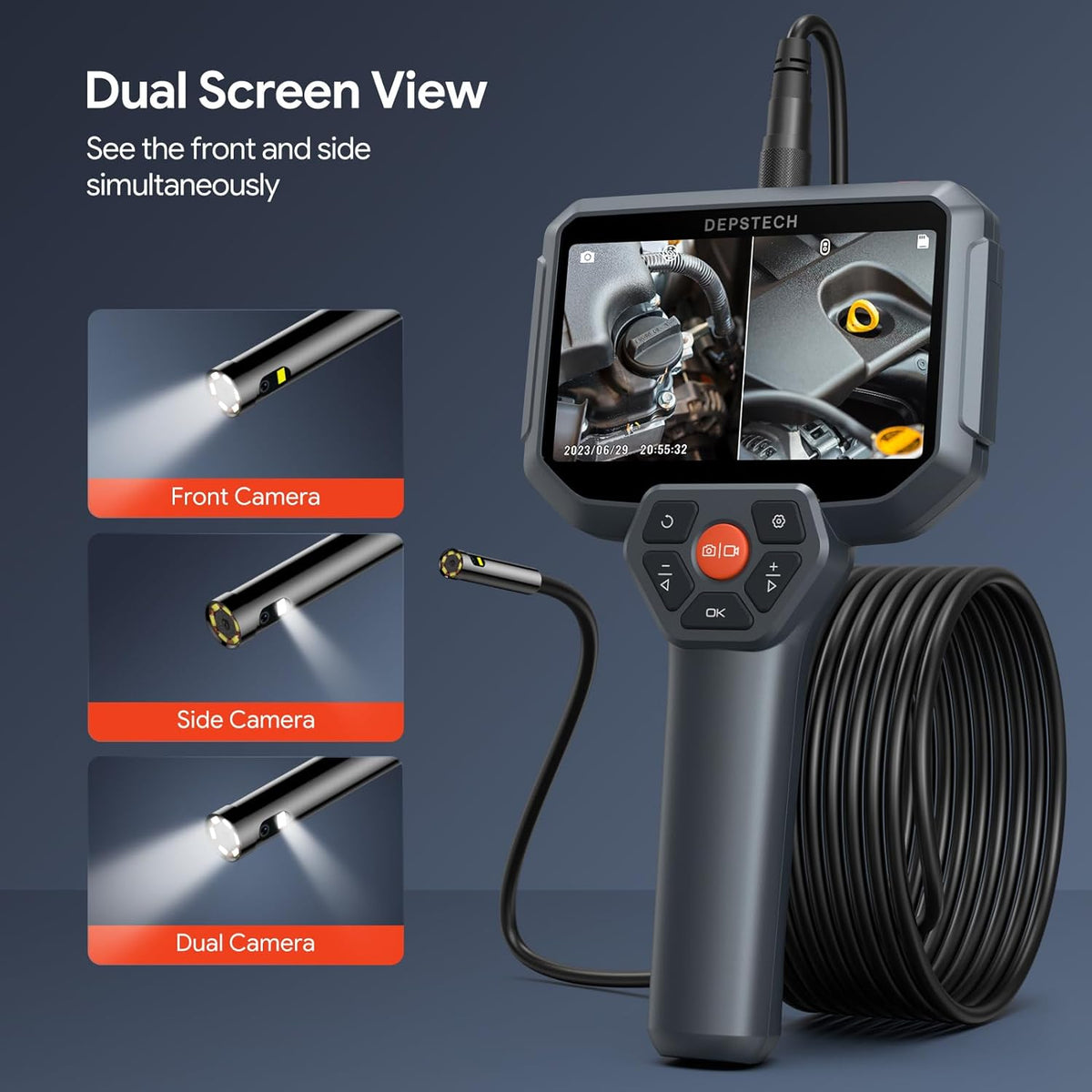 DEPSTECH DS590 Dual Lens Endoscope Camera With 5" IPS Screen