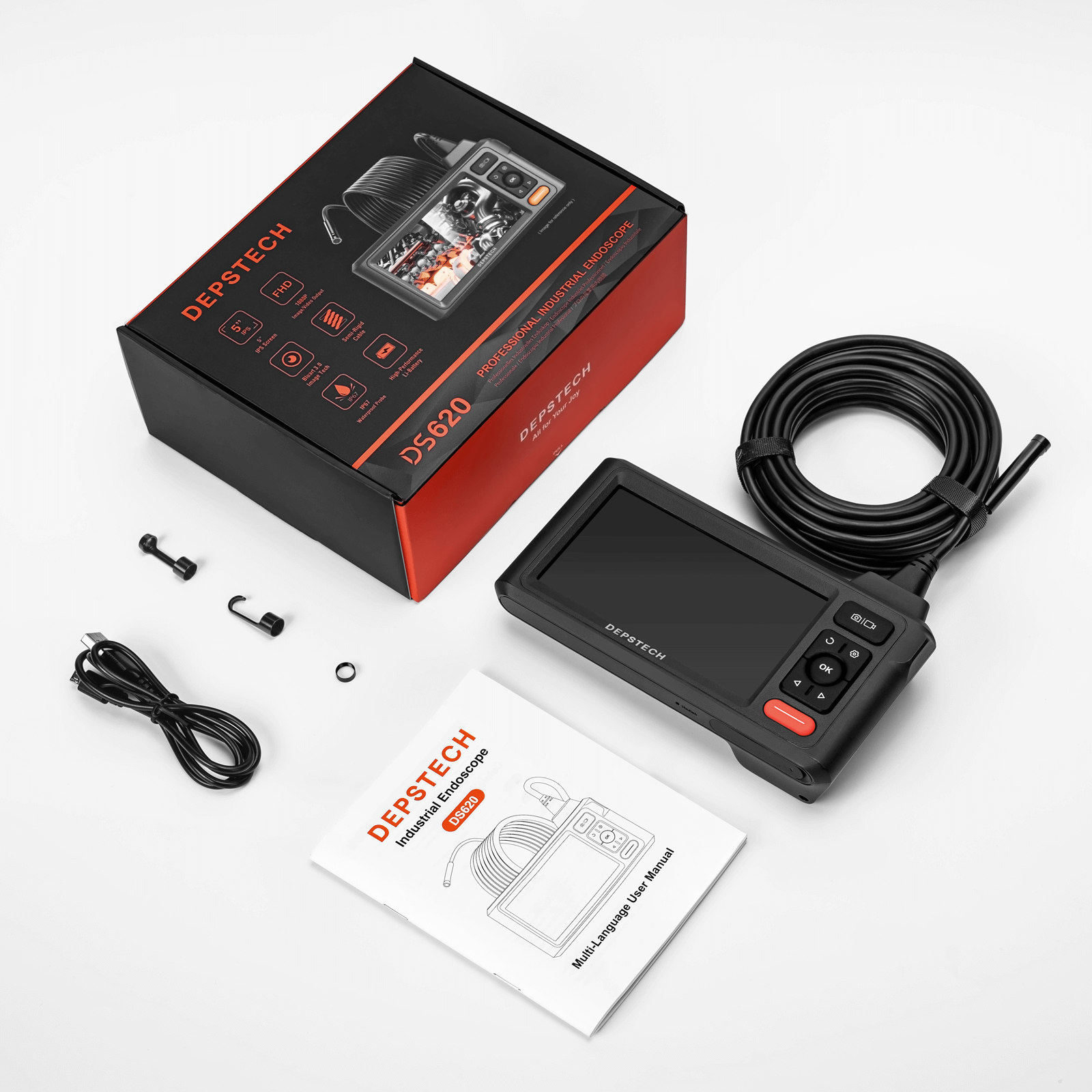 DEPSTECH DS620 Dual-Lens Endoscope Camera with Light