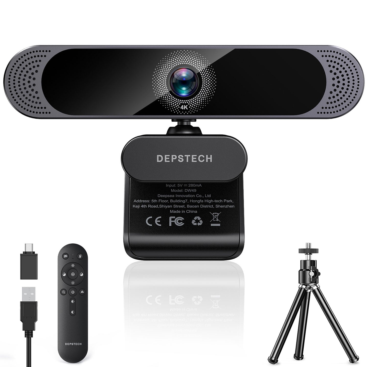 3X Zoomable 4K Webcam with Dual Noise-Canceling Mics and Remote