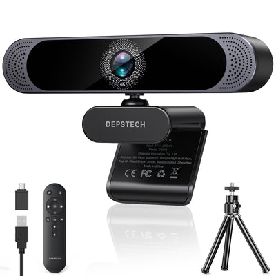 3X Zoomable 4K Webcam with Dual Noise-Canceling Mics and Remote Control