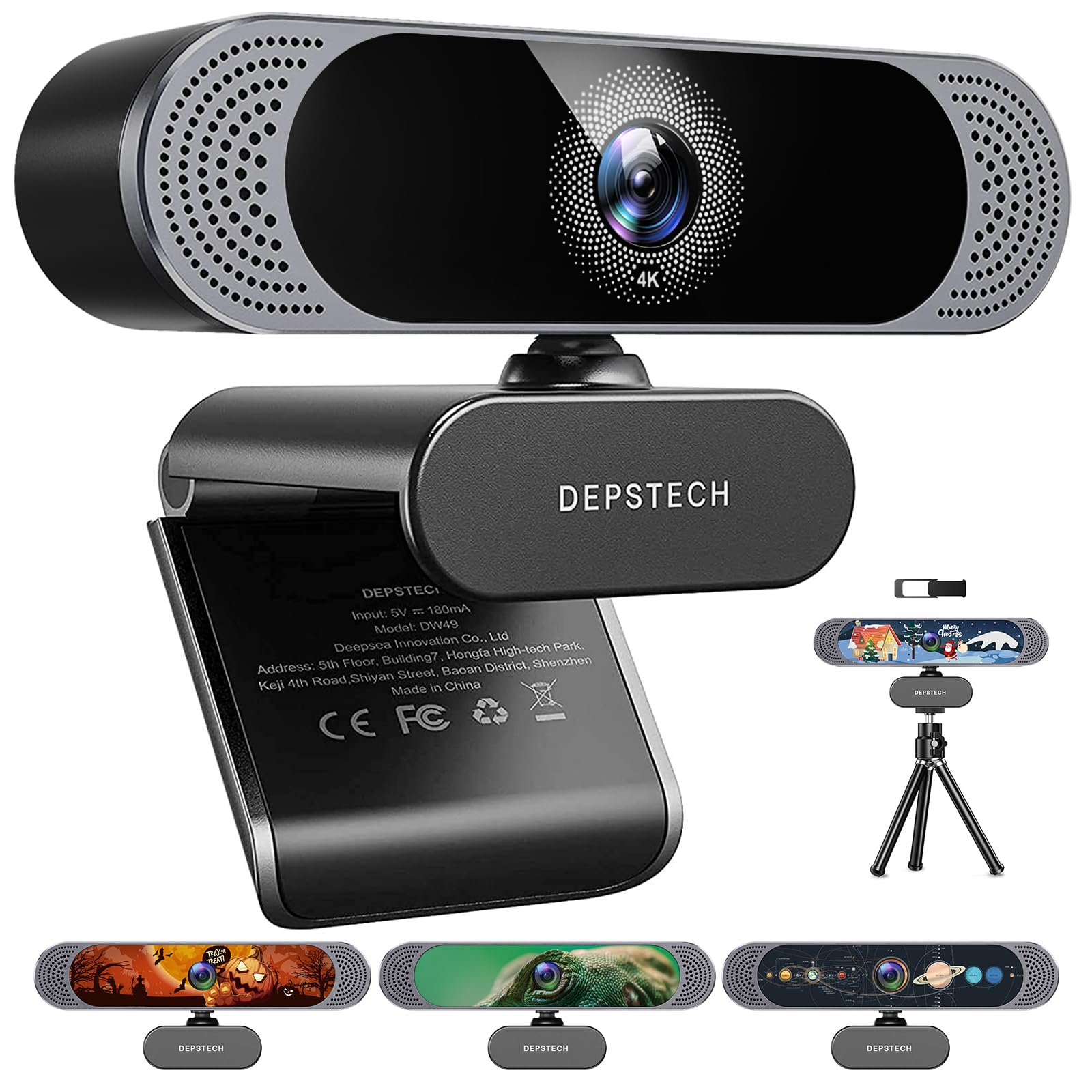 DEPSTECH DW49 4K Webcam Ultra HD 1/2.55'' Sony Sensor Autofocus Webcam, 80° FOV (Black)