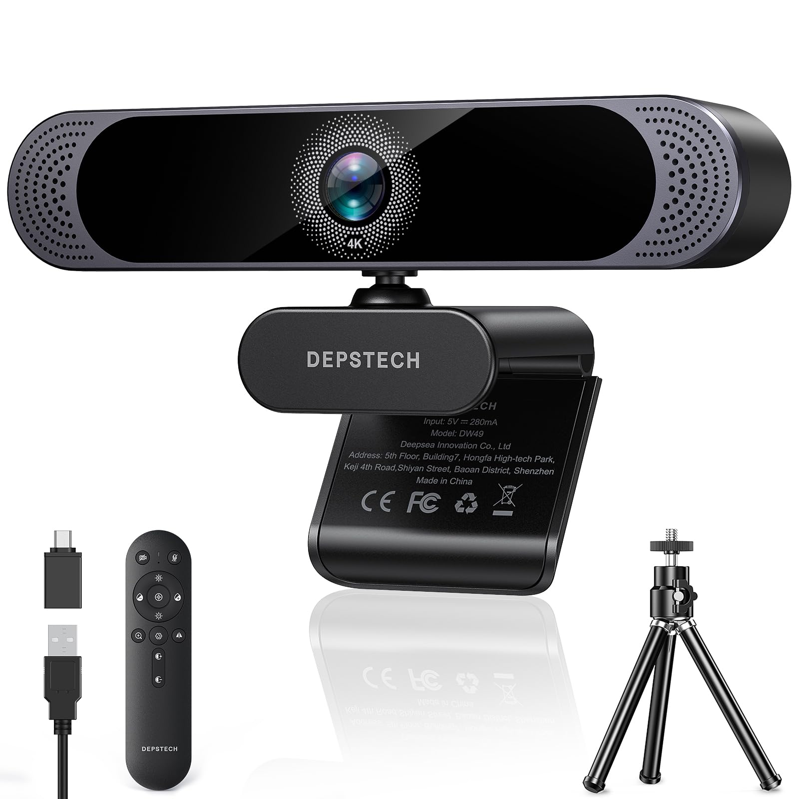 DEPSTECH DW49 PRO 4K Webcam, Ultra HD 1/2.55'' Sony Sensor 3X Digital Zoom Autofocus, Dual Noise-Canceling Microphones, Remote Control, 80° FOV, Streaming Webcam for PC Mac Laptop Video Call Zoom Skype Teams