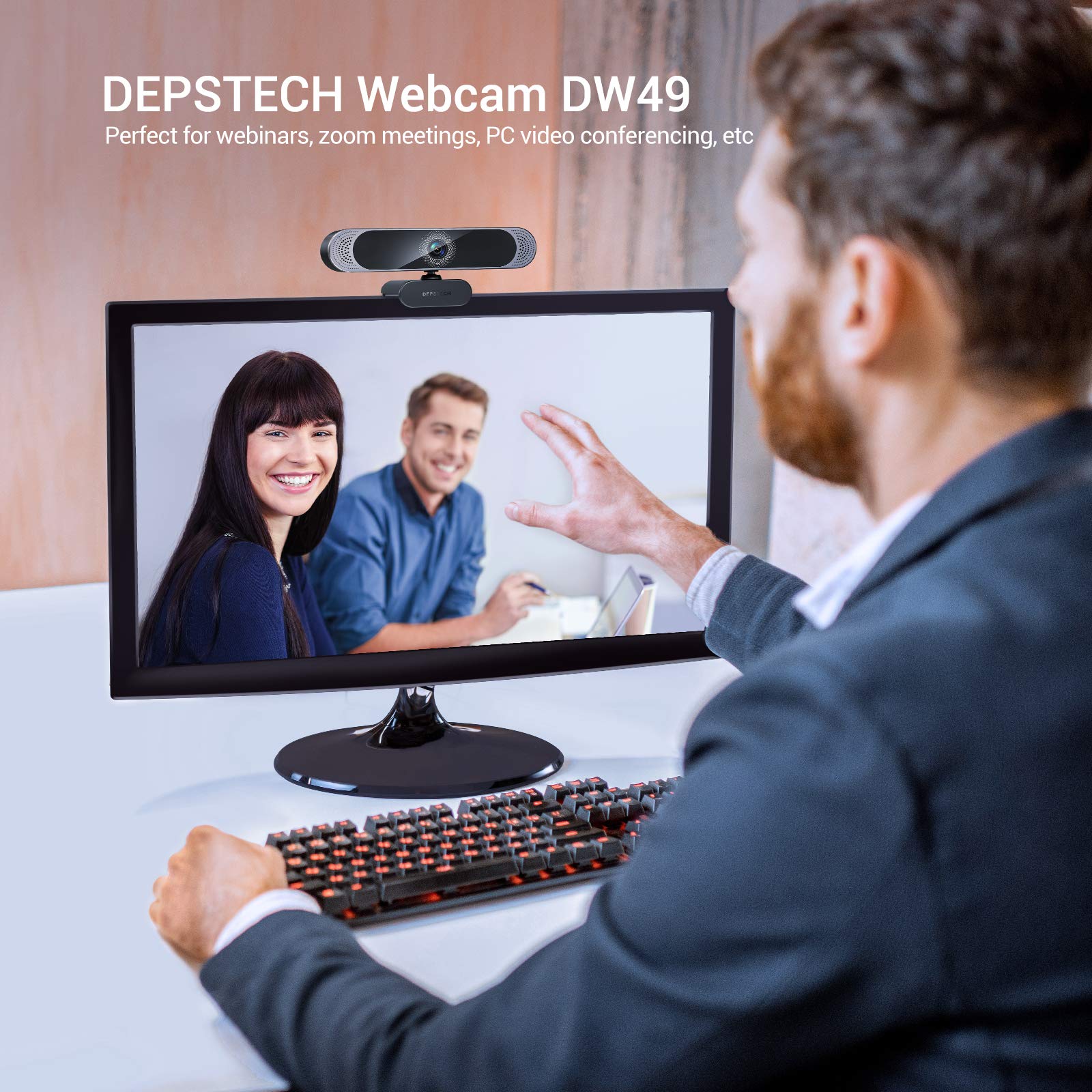 DEPSTECH DW49 4K Webcam Ultra HD 1/2.55'' Sony Sensor Autofocus Webcam, 80° FOV (Black)