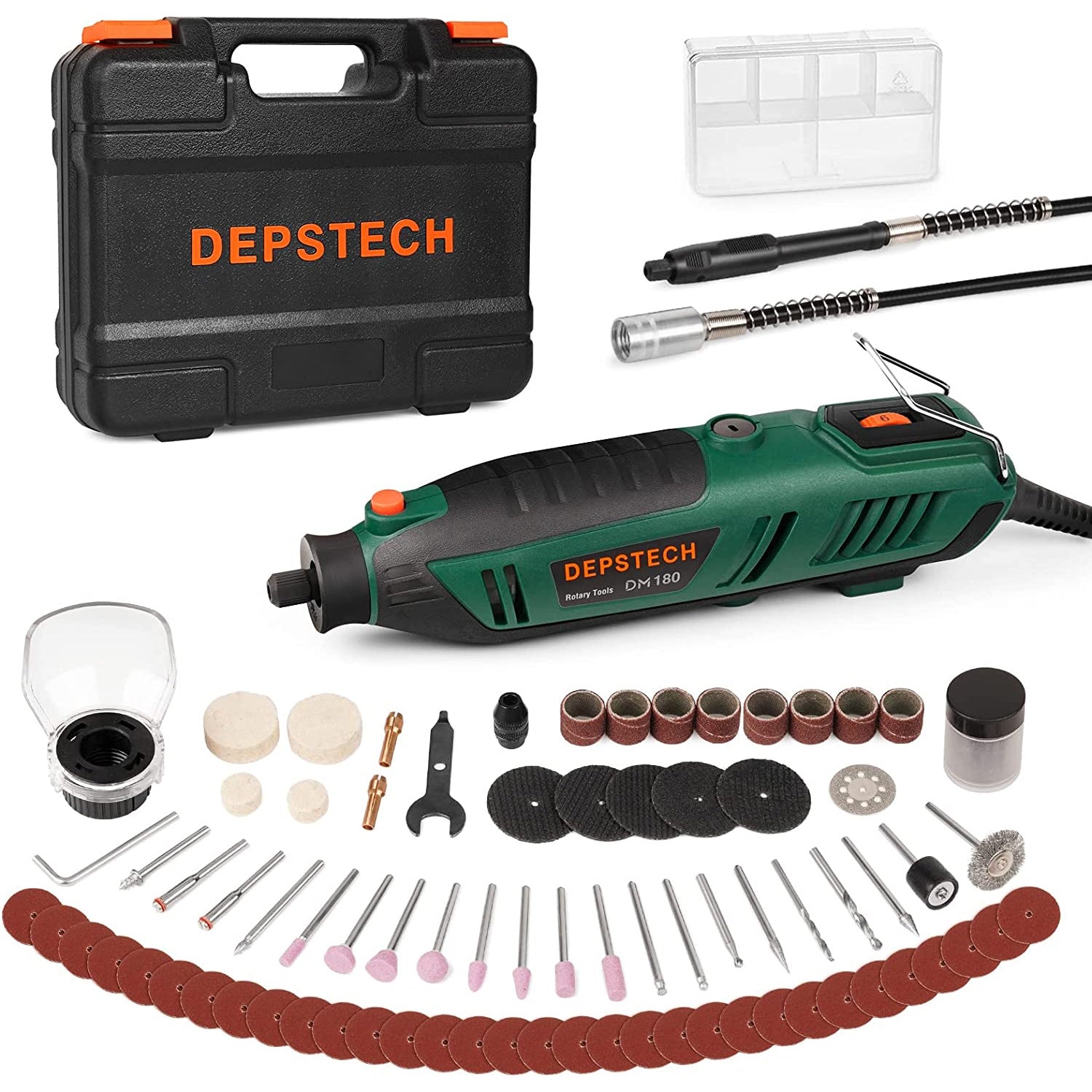 180W Corded Rotary Tool Kit, Wood Carving Tools with Keyless Chuck and Flex Shaft