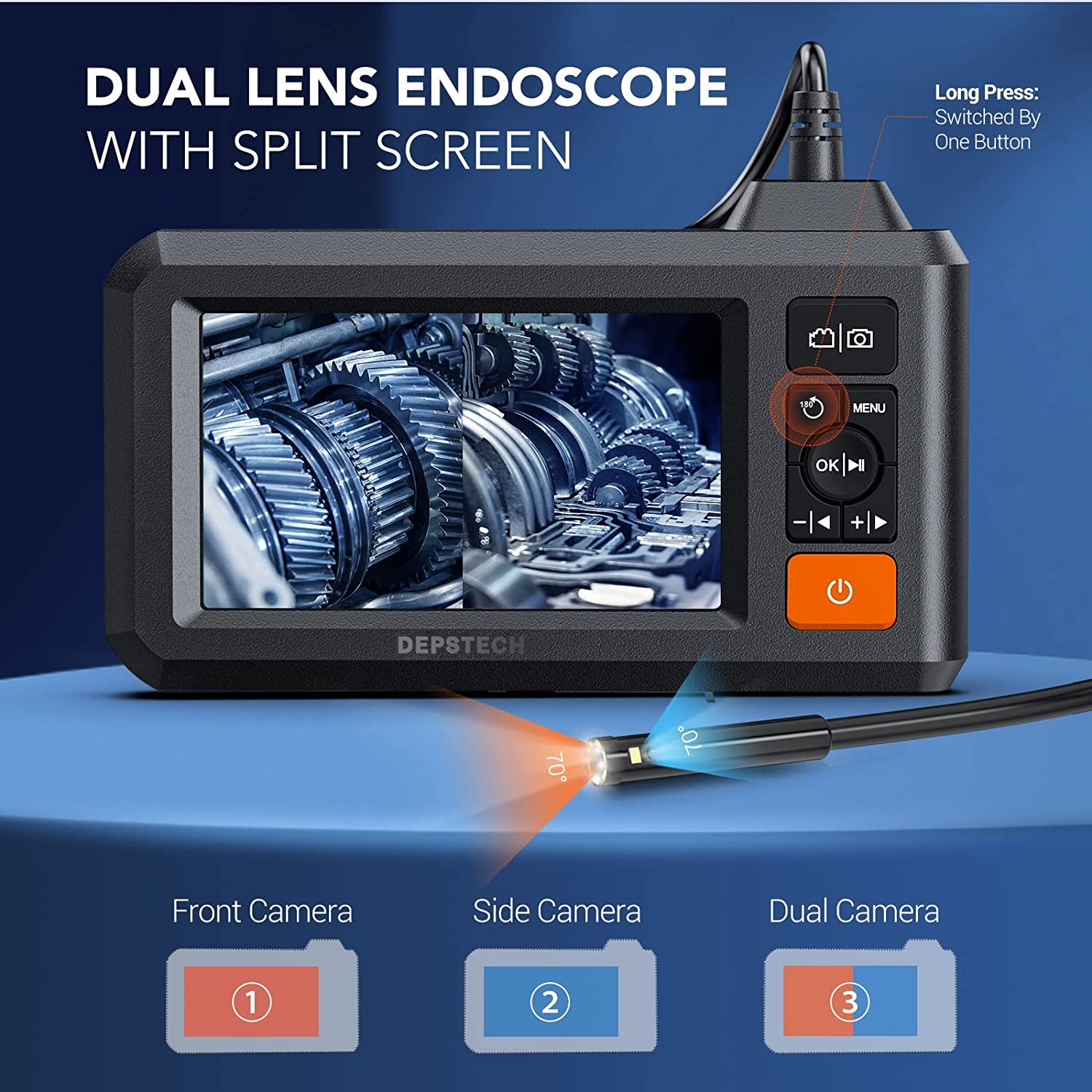Caméra endoscopique industrielle à direction 360 °, objectif unique et  touristique, endoscope d'inspection, écran IPS 1080P 5 , tuyau d'égout de