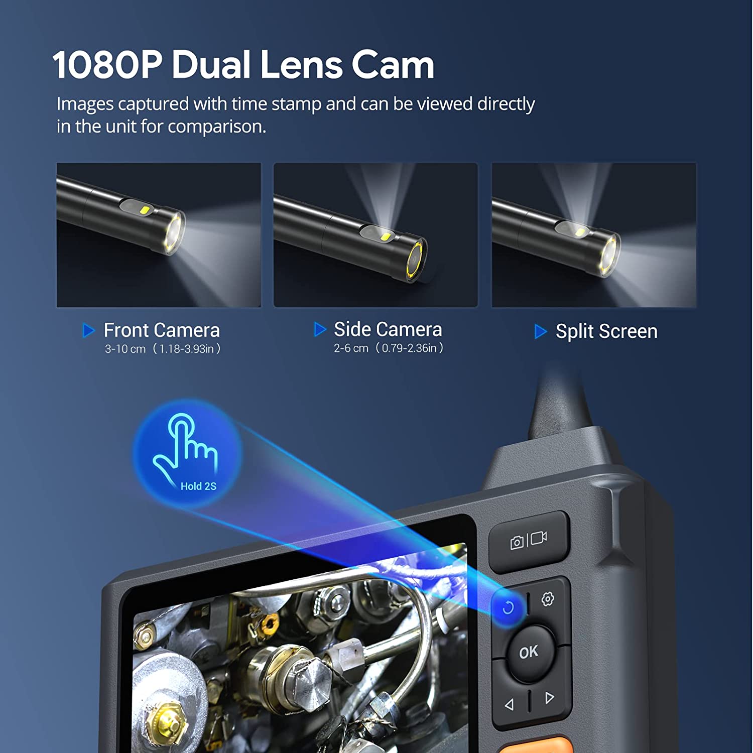 DEPSTECH Endoscope Camera 1080P 5 inch IPS Screen 7.9mm Dual Lens