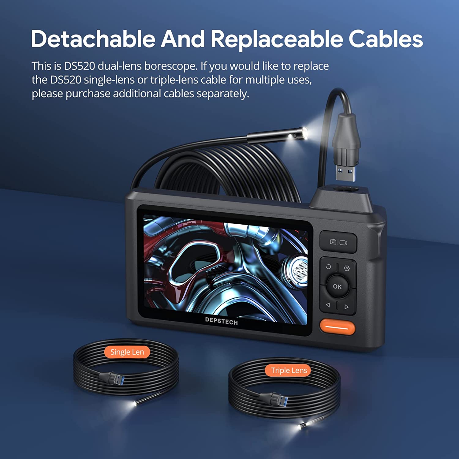 DEPSTECH DS520 Dual-Lens 1080p Screen Borescope with Split Screen