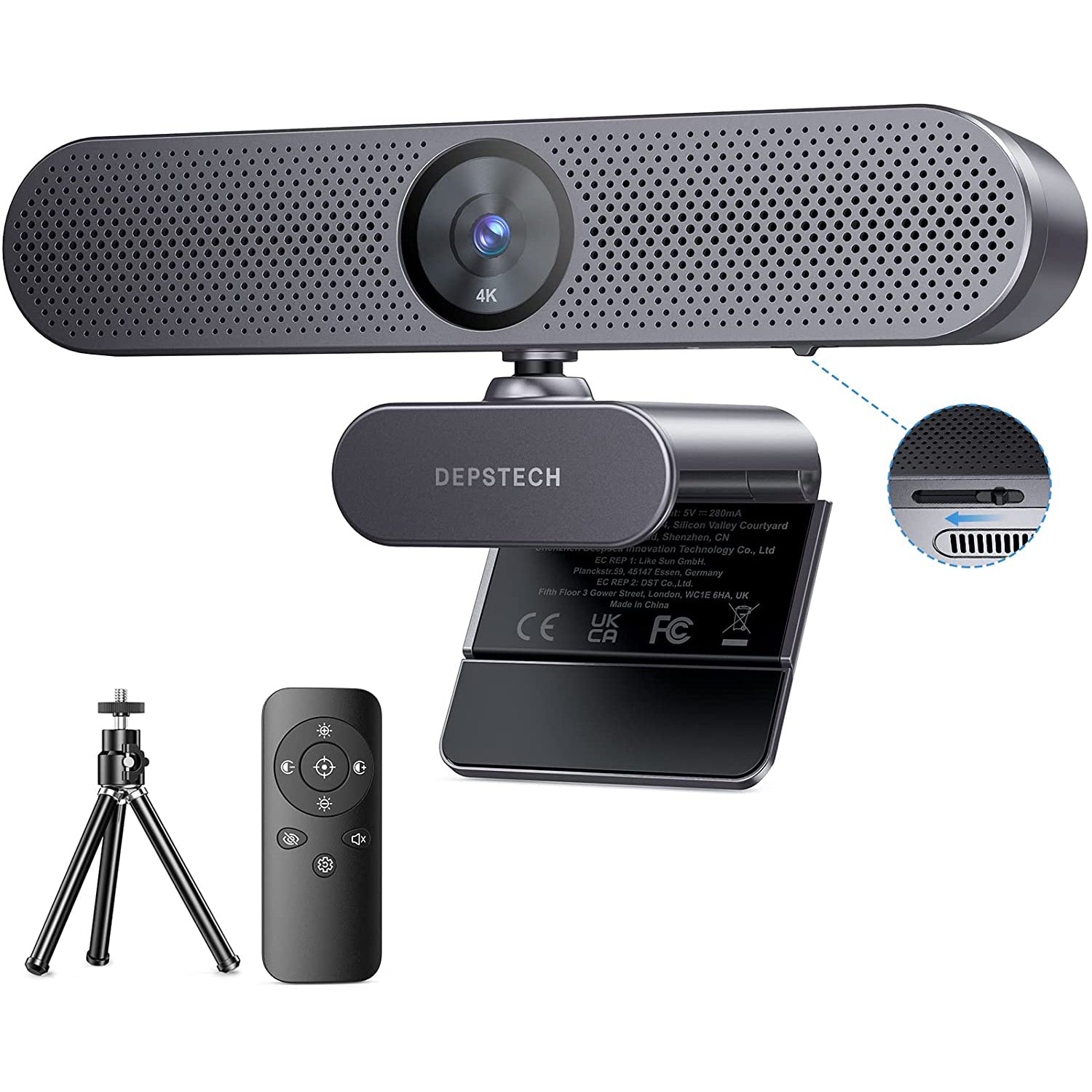 4K Webcam with Remote Control, AutoFocus 8MP Sony Sensor Web Camera