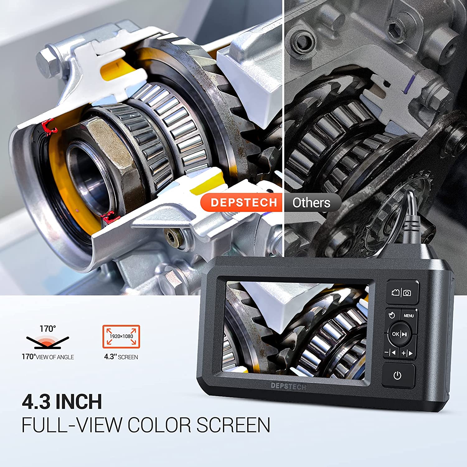 Industrial Endoscope, 1080P HD Digital Borescope with 4.3